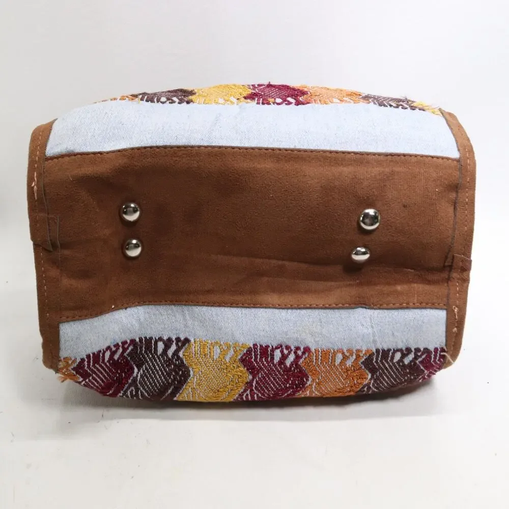 Vtg Guatemalan Duffle Handbag S Multicolor Embroidered w Pouch Purse Satchel Bag
